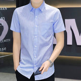 Riolio  New Ice Silk Short-sleeved Shirt for Men Summer Thin Korean Style Trendy Slim Cardigan Versatile Striped Top