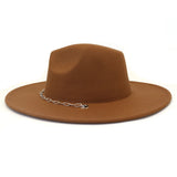 Riolio  Chain Decor Fedora Hat for Women Men Wide Brim Peach Heart Top Felted Hat Jazz Cap Winter Autumn Panama Khaki Luxury Hat Chapeau
