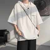 Riolio  5 Colors Summer Hooded T shirt Men Korean Half Sleeve Pullover Streetwear Loose T-shirt Tops Drawstring Men Clothing
