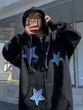 Riolio Y2k Hip Hop Women's Star Patch Zip Up Hoodie for Women Oversized Sweatshirt Jacket E-Girl 90s Pullover Gothic Streetwear