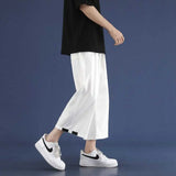 Riolio  Men Summer Thin Ice Silk Sports and Casual Straight Loose Wide-leg Cropped Pants