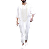 Muslim Men's Robe Arab National Loose Casual V-Neck Mid Sleeve Retro Muslim Men's Jumpsuit Summer M-4XL