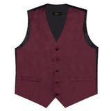 Riolio Burgundy Red Solid Silk Men Suit Vest Pre-tied Bow Tie Set Wedding Party Formal Tuxedo Male Blazer Waistcoat Business Party Vest