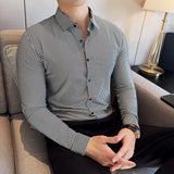 Riolio Plus Size 4XL-M High Elasticity Traceless Spandex Shirts New Men Striped Slim Fit Non-ironing Business Long Sleeve Shirt