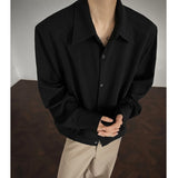 Riolio  Shirt men Korean Style Loose Fit Square Neck Plain Color Long Sleeve Shirt Man Autumn New Trendy Youth Dance Shirts Oversized