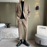 Riolio  Thickened Woolen Men's Casual Suit Two-Piece Set Loose Fit Double Breasted Autumn Winter Fashion City Style Side Slit Opening