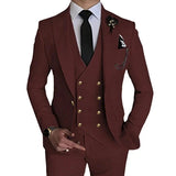 Riolio Fashion New Men Leisure Boutique Business Solid Color Wedding Suit Coat Pants Vest 3 Pcs Set Dress Blazers Jacket Trousers