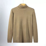 Riolio New Korean Fashion Men Sweater Light Luxury Trendy Turtleneck Knit Solid Color Pullover Leisure Retro Long Sleeve Basic Knitwear