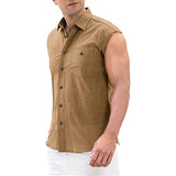 Riolio Cotton Linen Casual Summer Sleeveless Shirts Men Basic Vest Vintage Classic Shirt Male Lapel Collar Breathable Tank Men's Blouse