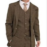 Riolio  Retro Herringbone Men's Blazer Suits Autumn Winter Single-breasted 3-piece Set Jacket vest Pant Thick style Formal Tuxedo Coats