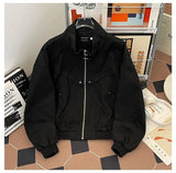 Riolio American Cityboy Jacket Wash Canvas Deconstructed Stand Collar Coat Design Sense Top Spring Autumn Korean Trend Bomber Jacket