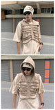 Riolio Skeleton Rib Vest Men's Summer Trendy Design High-end Sleeveless Hooded Vest American High Street Retro Jacket Aesthetic Chic