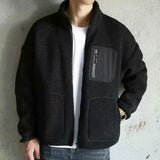 Riolio Men's Fashion Coat Autumn/winter Lamb Fleece Coat Men's Stand Up Neck Jacket Plush Thickened Men's Winter Coat