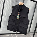 Riolio Ultra-Thin Qui-Dry Fabric Spring Summer Sle Men's Stand Collar Versatile Breathable Outdoor Vest Jaet with Big kets