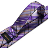 Riolio Purple Striped Plaid Silk Tie Set Pocket Square Cufflinks Wedding Accessories 8cm Ties Gift For Men