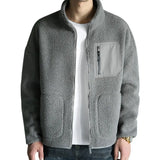 Riolio Men's Fashion Coat Autumn/winter Lamb Fleece Coat Men's Stand Up Neck Jacket Plush Thickened Men's Winter Coat