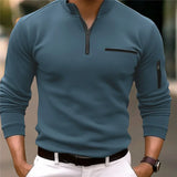 Riolio  Men's long-sleeved Casual T-shirt With Half Zipper Spring Autumn Long-sleeved T-shirt Arm Zipper Sports Shirt