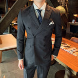 Riolio  ( Jacket + Vest + Pants ) New Men's Double-breasted Tuxedo Groom's Wedding Dress British Gentleman Suit 3Pcs Sets
