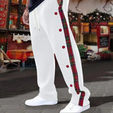 Riolio  Vintage Side Button Striped Patchwork Pants Mens Trendy Drawstring Loose Straight Trousers Men Spring Autumn Casual Pants