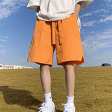 Riolio  Unisex Orange Solid Color Ice Silk Quick Dry 5-Inch Shorts Designer High Street Casual Loose Fit Comfortable Breathable Summer