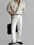 Riolio Lapel Pit Stripe Texture Long Sleeve Shirt Men's Casual Business Shirt High-end Drapery Light Versatile Top Male Blouse