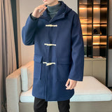 Riolio Horn Button Hooded Men's Winter Long Coat New in Coats and Jackets Male Clothes Man Trench Clothing Woolen Overcoat