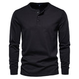 Riolio Henley Collar T Shirt Men Casual Solid Color Long Sleeve T Shirt for Men Autumn High Quality 100% Cotton Mens T Shirts