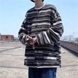 Riolio Loose Men's Open Cardigan Jaet Spring Autumn Japanese Sle Vintage Striped Lazy Faion Retro Brand Youth Long Sve Coat