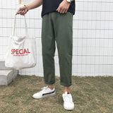 Riolio  Men Korean Version of Casual Four-season Nine-point Loose Straight-tight Trend Solid Color Versatile Work Trousers