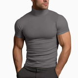Riolio Summer Fashions Solid Color Short-sleeved Fashion Bottoming Shirt Men's Tight Turtleneck T-shirt