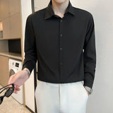 Riolio  Man Turn-down Collar Loose Straight Solid Button Temperament Office Lady Fashion Casual Korean Shirts Classic Men's Clothing