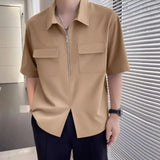 Riolio 2024 Men's Shirt Solid Color Lapel Short Sleeve Loose Korean Casual Men Clothing Streetwear Fashion Leisure Shirts S-5XL