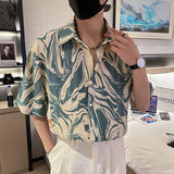 Riolio  Japanese Summer Ice Silk Flower Shirt for Men Short Sleeve Loose Casual Harajuku Oversized 2023 New Thin Hawaiian Shirt Men