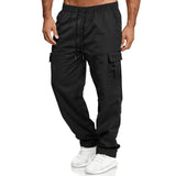 Riolio  Men's Casual Cargo Pants Elastic Waist Drawstring Straight Leg Trousers with Multi Pockets