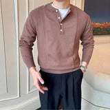 Riolio  Autumn Men Knitted Henry Sweaters Long Sleeve Solid Color Button-down Luxury Pullovers Korean Style Premium Basic Knitwear M-3XL