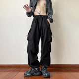 Riolio Black samurai men's pants oversize pants high street fashion plush knickerbockers American straight charging overalls