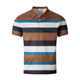 Riolio  New Summer Men's Striped Polo Shirts Fashion Lapel Button Short Sleeve Sports Polos Classics Business Casual Tops Male Tees