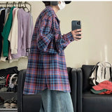 Riolio  Long-sleeved Shirt Men's New Retro Plaid Large Size Lapel Jacket