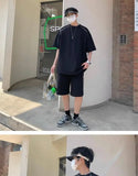 Riolio American Heavy Double Zipper Sports Suit Men's Summer Trendy Design Handsome Short-sleeved Shorts Casual Two-piece Set Urban