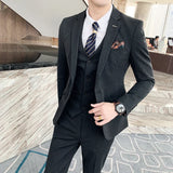 Riolio  S-7XL ( Blazer + Vest + Pants ) Brand Men's Formal Business Suit Three-piece Set Groom Wedding Party Dress Solid Color Plaid