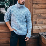 Riolio Fall/Winter New Men's Sweater Casual Solid Color Turtleneck Long Sleeve Argyle Twist Knitted Pullovers Outdoor Warm Jumpers