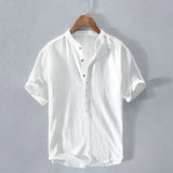 Riolio Cotton Linen Men's T-irt Summer Vintage Flax ort Sve Stand Collar White  irt Linen irt Breathable Lightweight ...