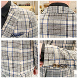 Riolio  ( Jackets + Vest + Pants ) New Fashion Boutique Plaid Mens Casual Business Suit Groom Wedding Dress Suit 3pces Set Male Blazer