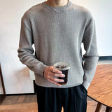 Riolio  New Korean Retro Men Basic Sweater Luxury Knitted Solid Color O Neck Long Sleeve Pullover Casual Slim Premium Quality Knitwear