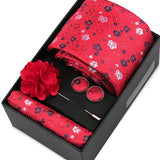 Riolio  Men Necktie Flower Pin Set With Box Luxury Necktie Handkerchief Brooch With Cufflinks Set Gift Box Wedding Men Suits Gravatas
