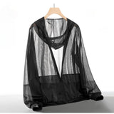 Riolio  Men Full Mesh See Through Sun Protection skin coats Hooded Zipper Thin Beach Cover Up Lightweight UV Protection Summer Outerwear