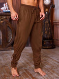 Riolio  Mens Vintage Medieval Lace Up Tapered Ankle Linen Pants For Themed Parties