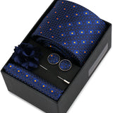 Riolio  Men Necktie Flower Pin Set With Box Luxury Necktie Handkerchief Brooch With Cufflinks Set Gift Box Wedding Men Suits Gravatas
