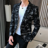 Riolio Men Blazer Spring Fashion High-quality Men Korean Version of The Printed Slim Formal Wedding Party Prom Suit Jacket