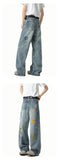 Riolio  Washed Embroidered Jeans Loose Fit Straight Wide Leg Casual Denim Pants Fashion Trendy Streetwear Trousers Comfort